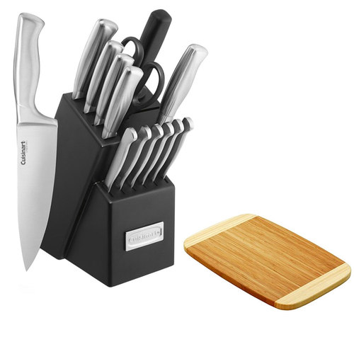 Cuisinart 15pc Stainless Steel Hollow Handle Cutlery Block Set w/Premium Cutting Board