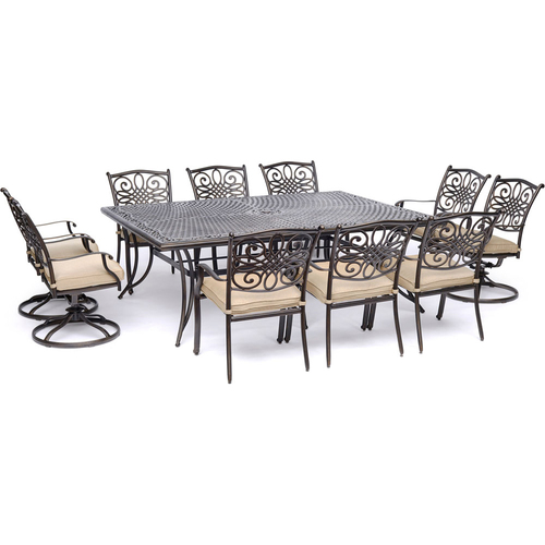 Hanover 11pc Dining Set: 6 Dining Chairs 4 Swivel Rockers 60x84  Cast Table