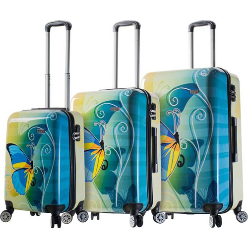 Mia Viaggi Italy Hardside Luggage 3 Piece (20`/24`/28`) Nested Spinner Set - Butterfly