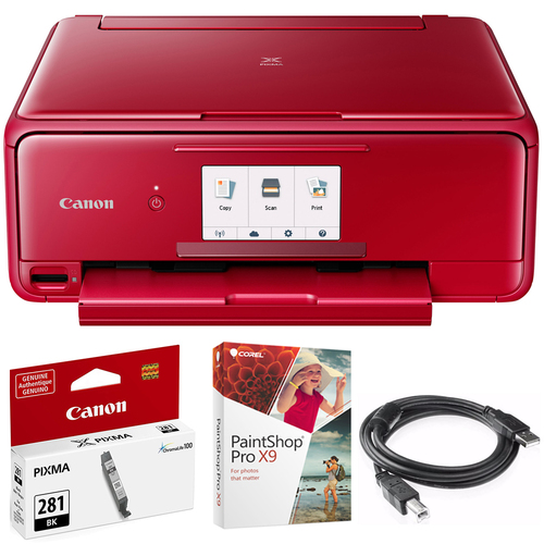 Canon PIXMA TS8120 Wireless Inkjet All-in-One Printer Red + Paint Shop Bundle