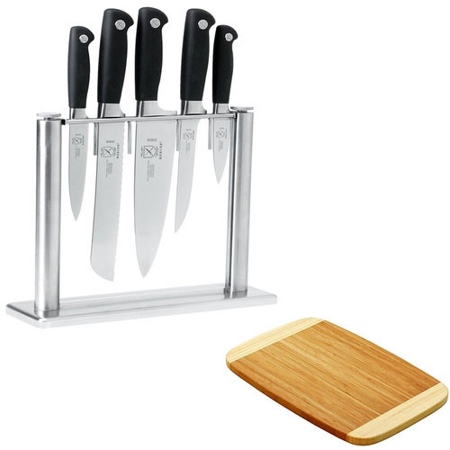 Mercer Cutlery Genesis 6-Piece Knife Set with Tempered-Glass Bloc w/ Premium Cutting Board
