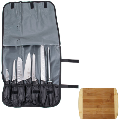 Mercer Culinary Millennia 8-Piece Knife Roll Set w/ Premium Cutting Board