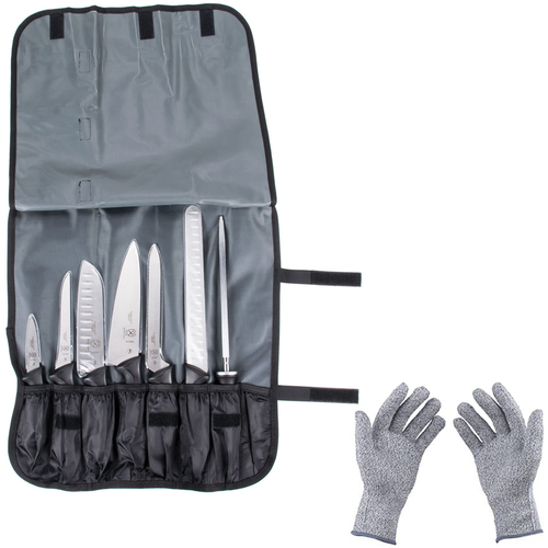 Mercer Culinary Millennia 8-Piece Knife Roll Set w/ Protective Safety Gloves