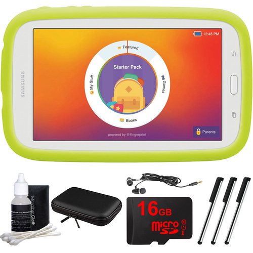 Samsung Kids Tab E Lite 7.0` 8GB (Wi-Fi) White with Bumper Case 16GB microSD Card Bundle