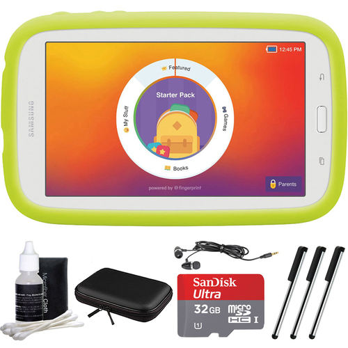 Samsung Kids Tab E Lite 7.0` 8GB (Wi-Fi) White w/ Bumper Case 32GB microSDHC Card Bundle