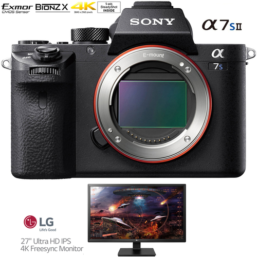 Sony Alpha 7S II Mirrorless Camera Body with LG 27` Ultra HD IPS 4K Monitor