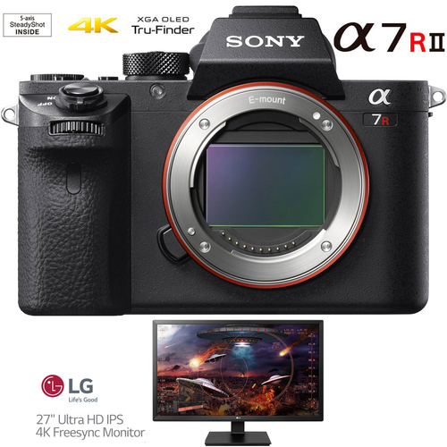 Sony a7R II Full-frame Mirrorless Camera Body with LG 27` Ultra HD IPS 4K Monitor