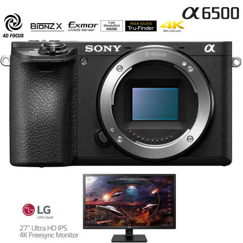 Sony a6500 4K Mirrorless Camera ILCE-6500 Body with LG 27` Ultra HD IPS 4K Monitor