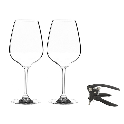 Riedel Cabernet Sauvignon Wine Glasses Heart To Heart, Set of 4 w/Deluxe Corkscrew