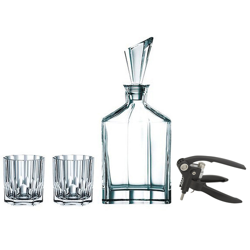 Nachtmann Aspen Decanter Set with Stopper and Whisky Tumblers, Clear w/Deluxe Corkscrew