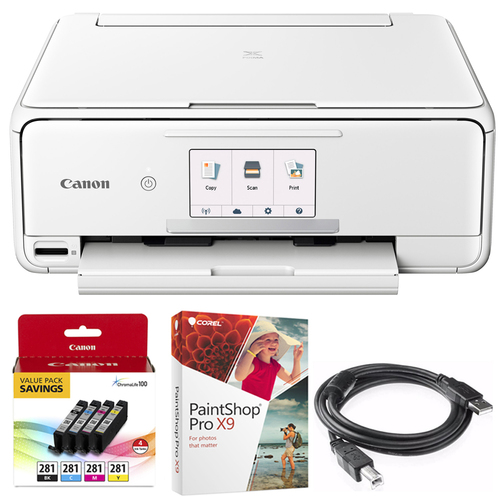 Canon PIXMA TS8120 Wireless Inkjet All-in-One Printer White + Paint Shop Bundle