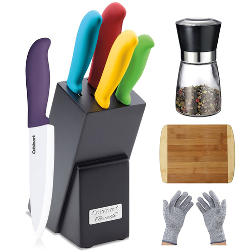 Cuisinart 6 Pc Ceramic Cutlery Knife Block Set with Chef's Bundle