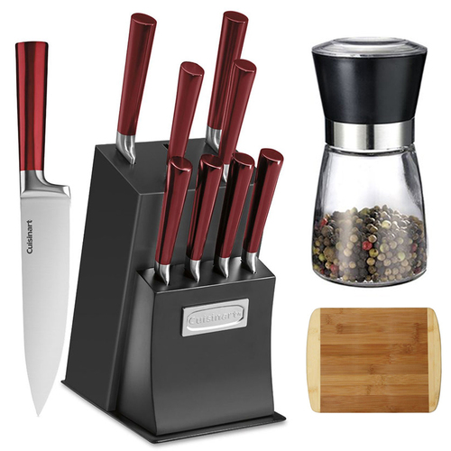 Cuisinart 11 Pc Cutlery Set w/Block - Ventrano Red w/Spice Mill & Cutting Board