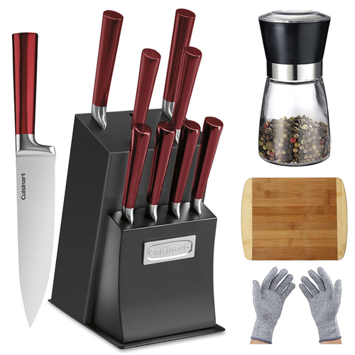 Cuisinart 11 Pc Cutlery Set w/ Block - Ventrano Red w/ Chef's Bundle