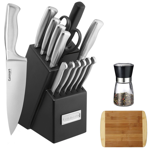 Cuisinart Stainless Steel 15-Pc. Knife Block Set w/ Spice Mill & Cutting Board