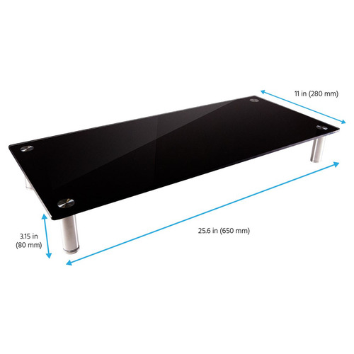 Monoprice Medium Multimedia Desktop Monitor Stand 25.6` x 11.0`, Black Glass