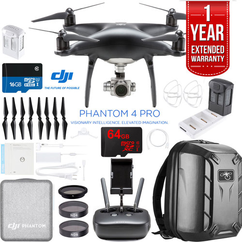 DJI Phantom 4 Pro Quadcopter Drone (Obsidian) with Charging Hub and Custom Backpack