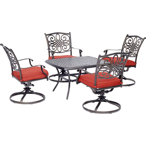 Hanover Traditions 5-Piece Patio Set With Four Swivel Rockers In Red - TRAD5PCCTSW4-RED