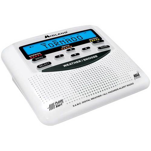 Midland WR-120B NOAA Emergency Weather Alert Certified Radio with Alarm Clock (White)