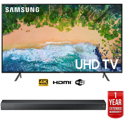 Samsung UN75NU7100 75` NU7100 Smart 4K UHD TV (2018) w/ Premium Soundbar Warranty Bundle