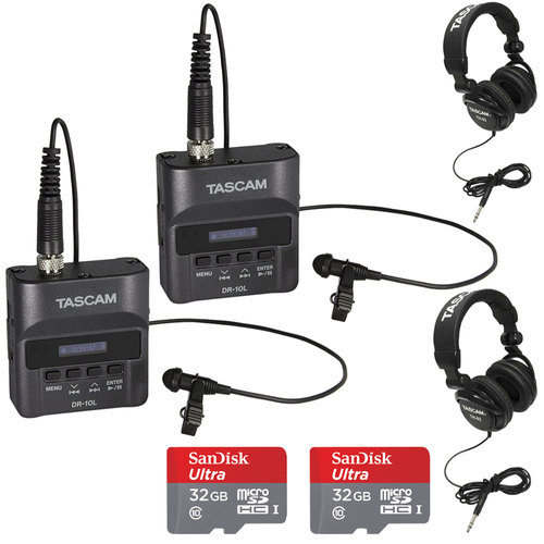 Tascam DR-10L Portable Digital Studio Recorder w/Lavaliere Mic 2-Pack Bundle