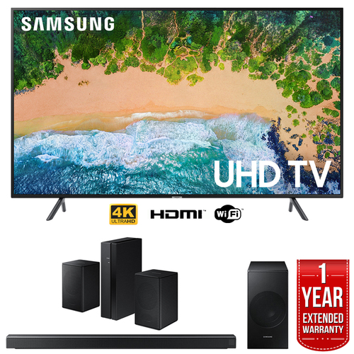 Samsung UN55NU7100 55` NU7100 Smart 4K UHD TV (2018) w/ Samsung Soundbar Speaker Bundle