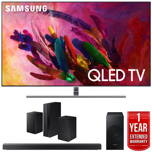 Samsung 65` Q7 QLED Smart 4K UHD TV (2018) w/ Soundbar + Speaker Bundle