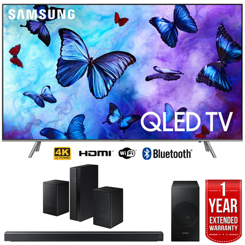 Samsung 65` Q6FN QLED Smart 4K UHD TV (2018) w/ Soundbar + Speaker Bundle