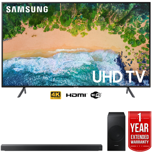 Samsung UN55NU7100 55` NU7100 Smart 4K UHD TV (2018) w/ Samsung Soundbar Warranty Bundle