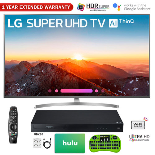 LG 65` Class 4K HDR Smart AI SUPER UHD TV w/ ThinQ + Blu-Ray Player Bundle