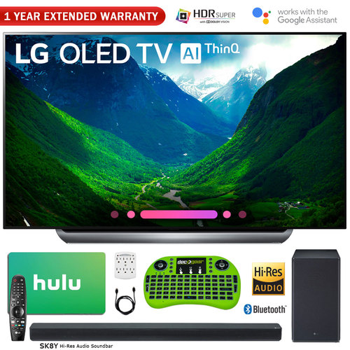 LG 77` Class C8 OLED 4K HDR AI Smart TV (2018) w/ Sound Bar + Hulu Bundle