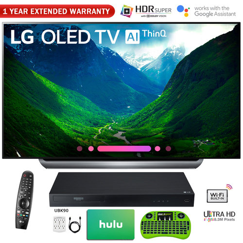 LG 77` Class C8 OLED 4K HDR AI Smart TV 2018 Model + Blu-Ray Player Bundle