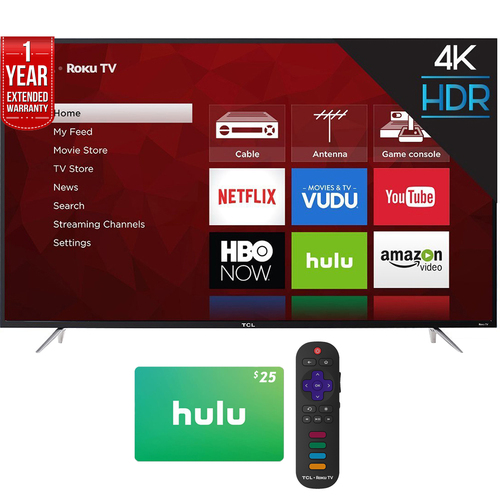 TCL 65 UHD Dual Band Roku Smart LED TV +$25 Hulu Gift Card +1 Year Extended Warranty