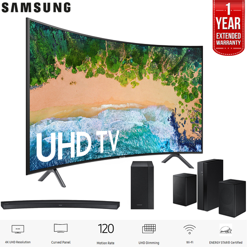 Samsung UN65NU7300 65` NU7300 Curved Smart 4K UHD TV (2018) Sound Bar & Warranty Bundle