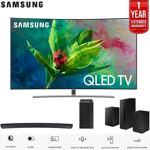 Samsung 65` Q7 QLED Curved Smart 4K UHD TV 2018 Model + Sound Bar & Warranty Bundle