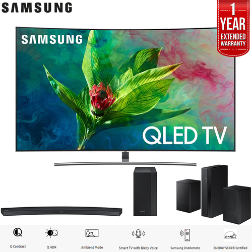 Samsung 55` Q7CN QLED Curved Smart 4K UHD TV 2018 Model + Sound Bar & Warranty Bundle