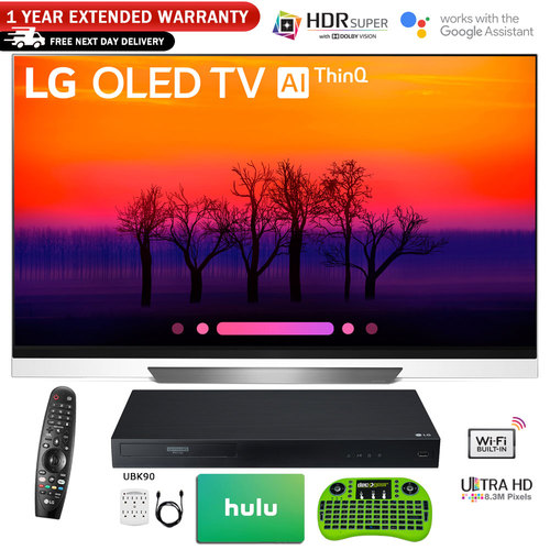 LG 65` Class E8 OLED 4K HDR AI Smart TV 2018 Model + Blu-Ray Player Bundle