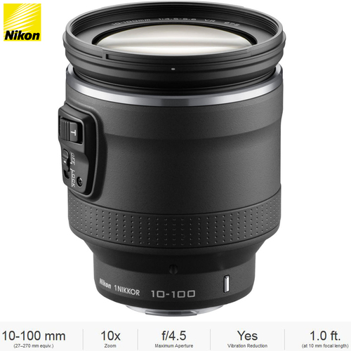 Nikon 1 NIKKOR 10-100mm f/4.5 - 5.6 VR Lens Black - CX format (Certified Refurbished)