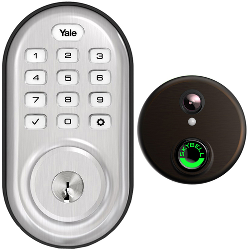 Yale Locks Assure Lock Push Button with Z-Wave in Satin Nickel + Video Doorbell
