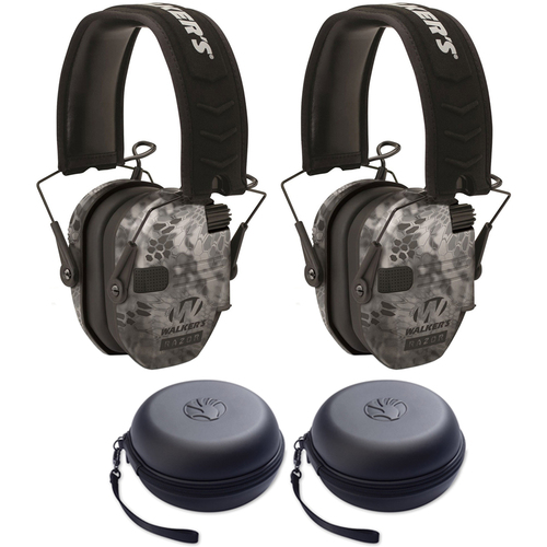 Walkers Razor Series Ear Muffs Hearing Protection Kryptek Camo 2 Pack + 2 Headphone Case