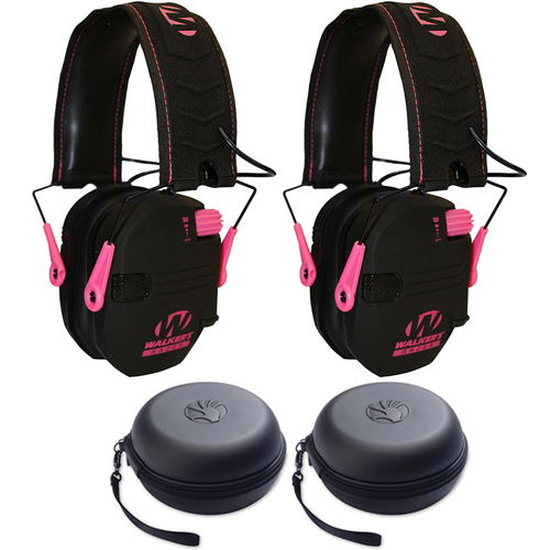 Walkers Razor Series Ear Muffs Hearing Protection Pink 2 Pack + 2 Headphone Case