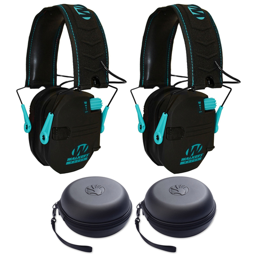 Walkers Walkers Razor Series Ear Muffs Hearing Protection Teal 2 Pack + 2 Headphone Case