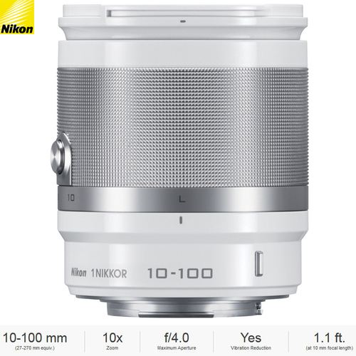 Nikon 1 NIKKOR 10-100mm f/4.0-5.6 VR Lens, White (3327B) - (Certified Refurbished)