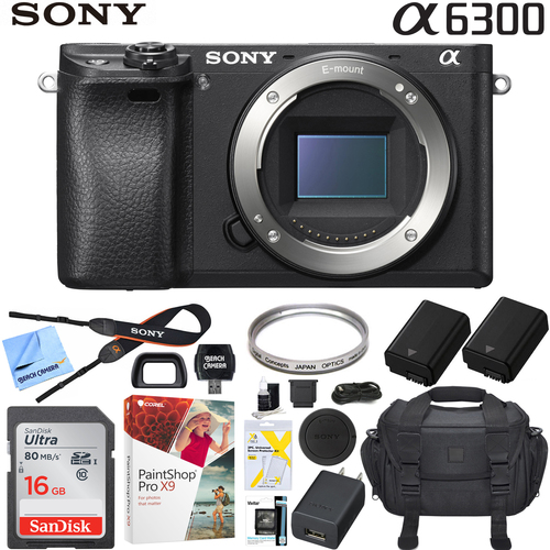 Sony a6300 4K Mirrorless Camera Black Alpha ILCE-6300 Extra Battery and Memory Bundle
