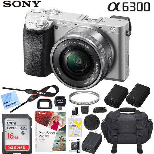 Sony a6300 4K Mirrorless Camera & 16-50mm Lens ILCE6300LS Silver Extra Battery Bundle