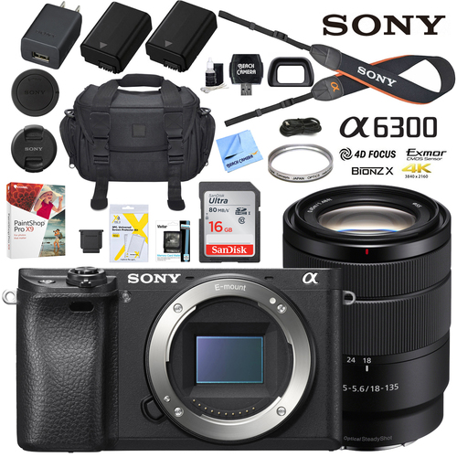 Sony a6300 4K Mirrorless Camera ILCE-6300MB Black w/ 18-135mm 3.5-5.6 Lens Pro Bundle