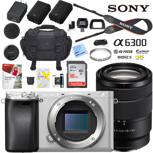 Sony a6300 4K Mirrorless Camera ILCE-6300MS Silver w/ 18-135 3.5-5.6 Lens Pro Bundle