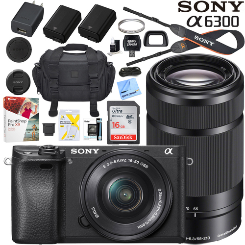 Sony a6300 4K Mirrorless Camera ILCE-6300LB with 16-50 & 55-210mm 2 Lens Bundle Black