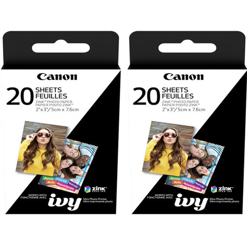 Canon 2 x 3` Zink Photo Paper 2-Pack (40 Sheets) for Ivy Mobile Photo Printer 3204C001