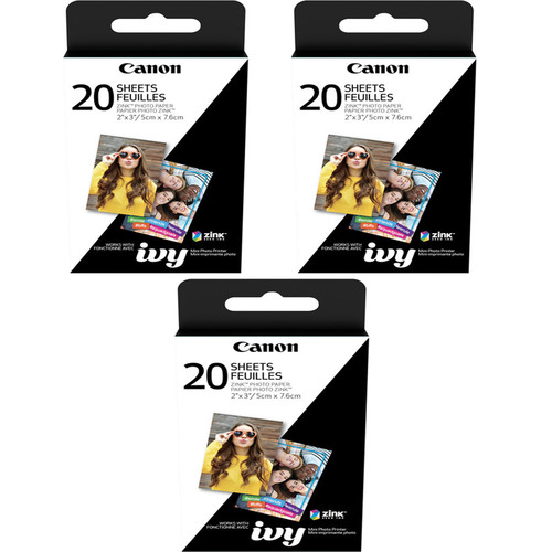 Canon 2 x 3` Zink Photo Paper 3-Pack (60 Sheets) for Ivy Mobile Photo Printer 3204C001
